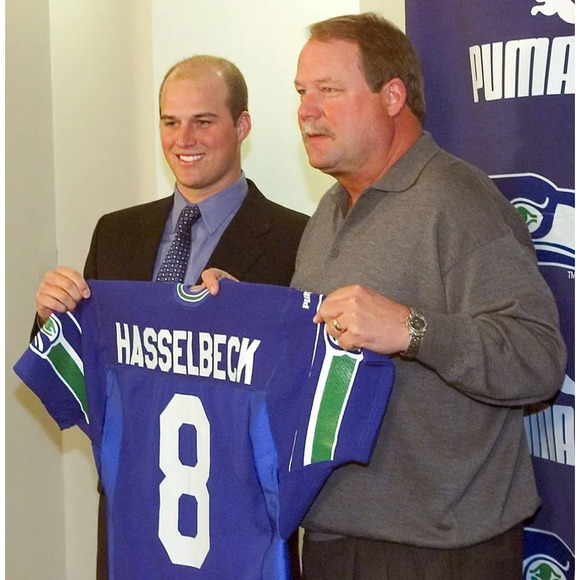 Matt HASSELBECK #8 2001 Seattle Seahawks PUMA jersey 48 L blue NFL vtg - Picture 3 of 12